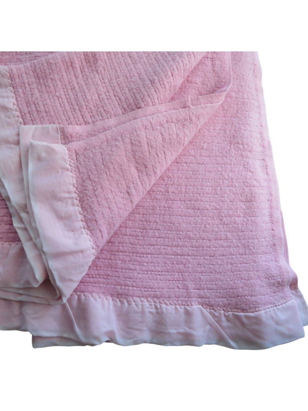 Vintage Pink Acrylic Blanket Satin Trim - Made in USA 76" X 86" Soft Durable